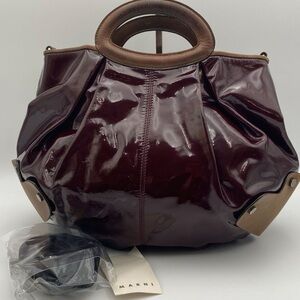 Marni Glossy Burgundy Tote with Brown Accents